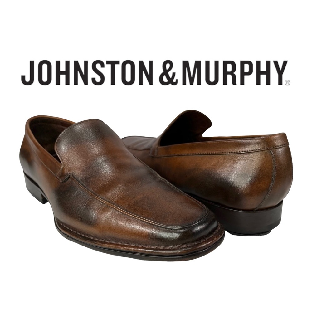 Johnston & Murphy Mens 9 Brown Full Grain Leather Slip On Loafers Shoe